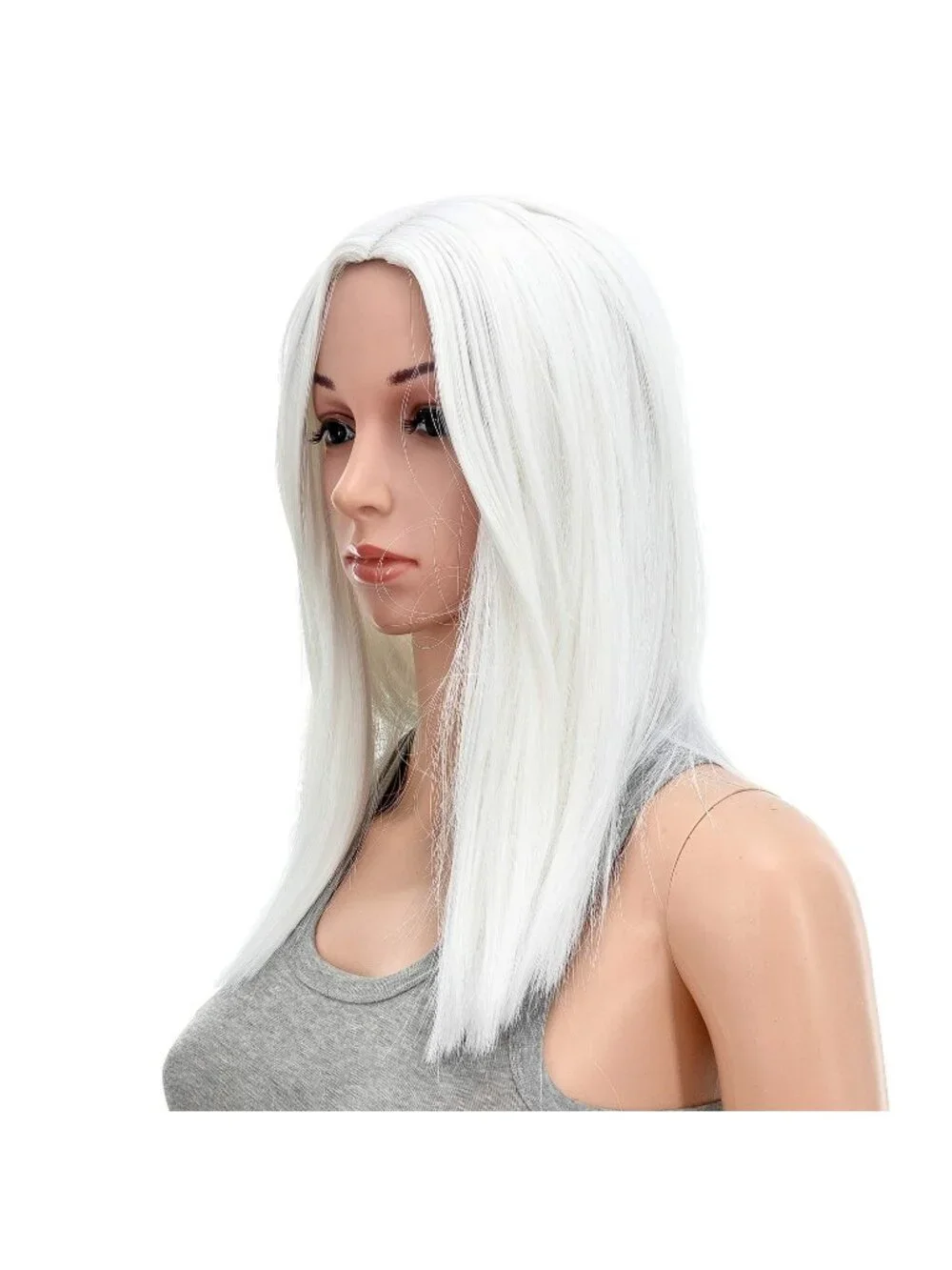 Women's 14 Inch White Wig Short Straight Middle Part Synthetic Heat